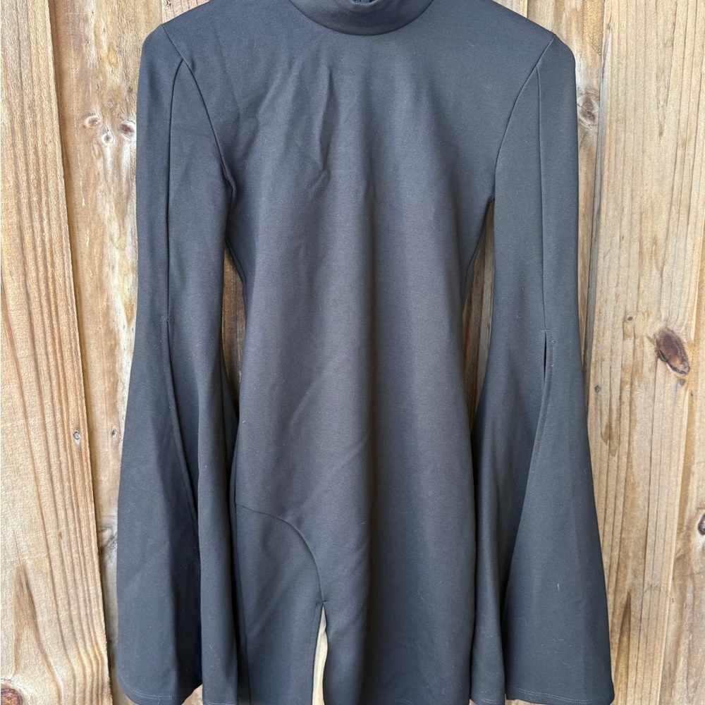 Michael Costello Black Long-Sleeve High Neck Mini Dress - Picture 2 of 12